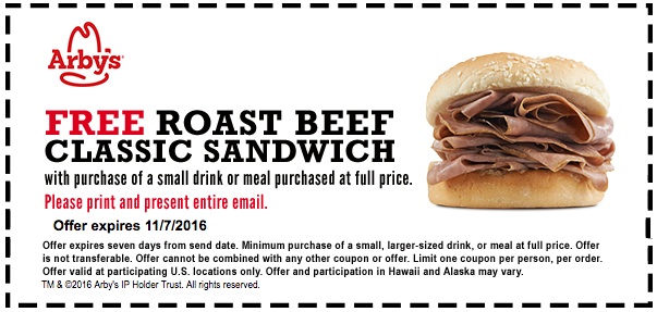 Print Coupon Arbys Coupon Free Roast Beef Classic Sandwich