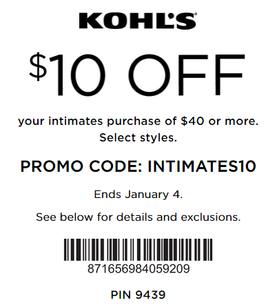 Kohls coupon $10 off $40 intimates purchase 2020