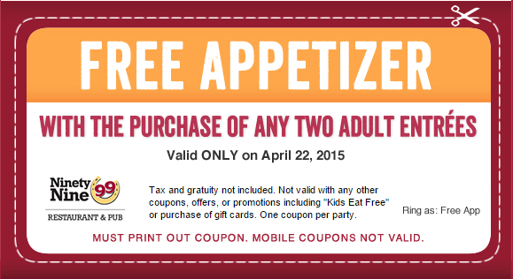 free-appetizer meal-adult-99 Restaurant Pub coupons 2020 promos