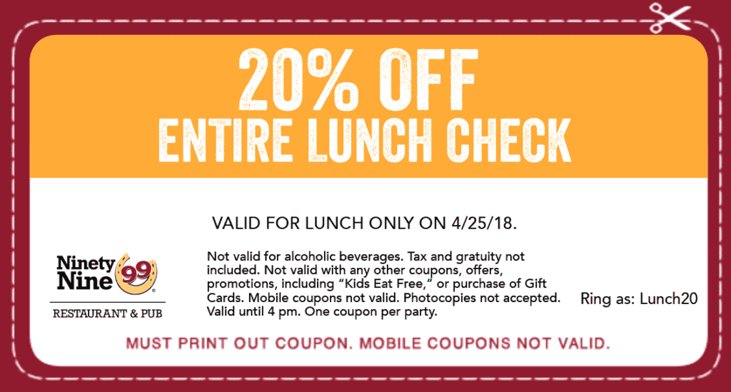 jan 2022 99 Restaurant Pub coupons 2020 – Grab Your Printable Coupons