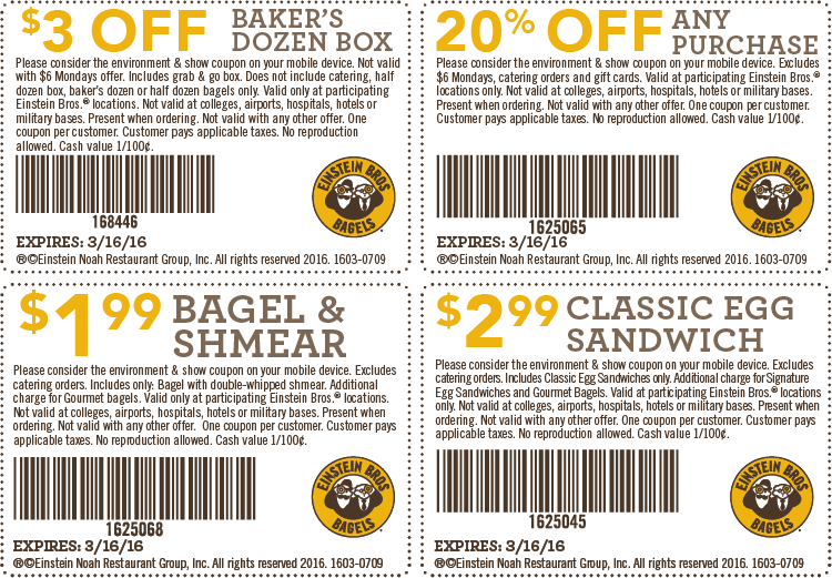Einstein Bagels coupons Grab Your Printable Coupons