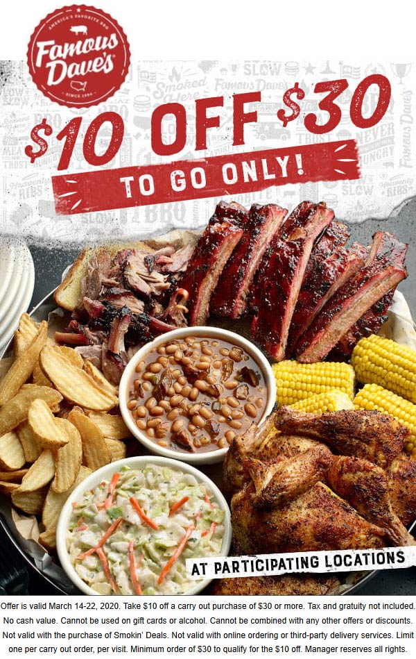 Famous Daves coupons all month long Grab Your Printable Coupons