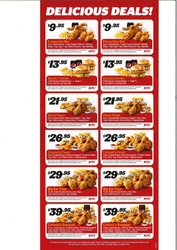 KFC-2022-coupon sheet-chicken meals