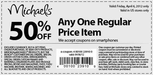 Michael’s coupon code-50 off purchase